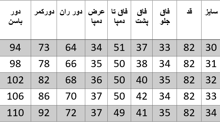 راهنمای سایز