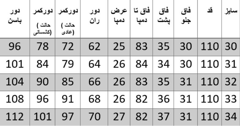 راهنمای سایز