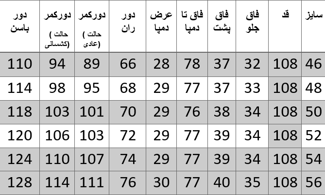 راهنمای سایز