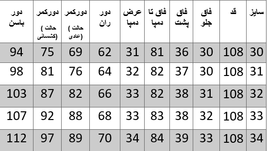 راهنمای سایز