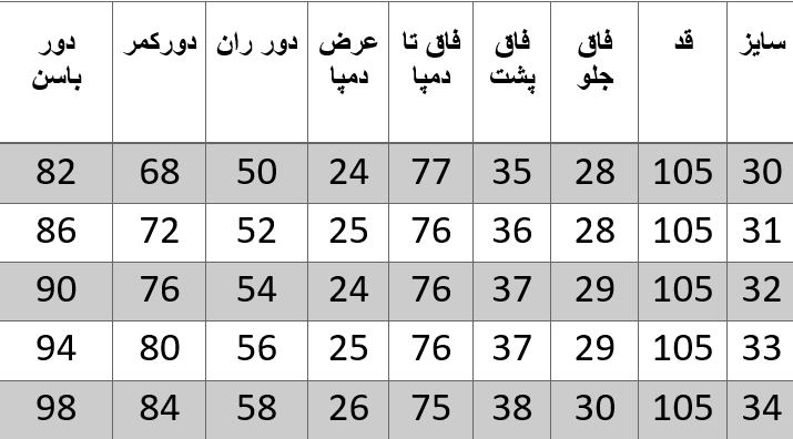 راهنمای سایز