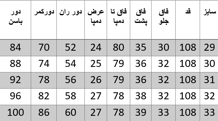 راهنمای سایز