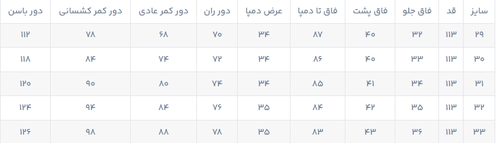 راهنمای سایز