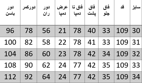 راهنمای سایز