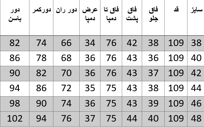 راهنمای سایز