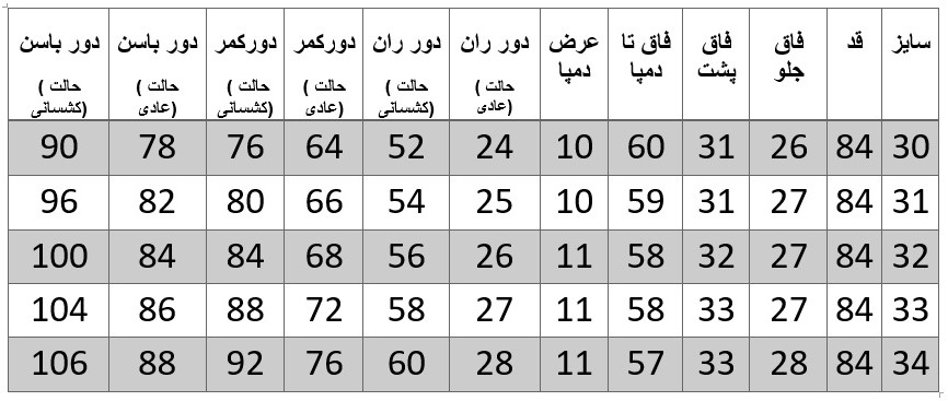 راهنمای سایز