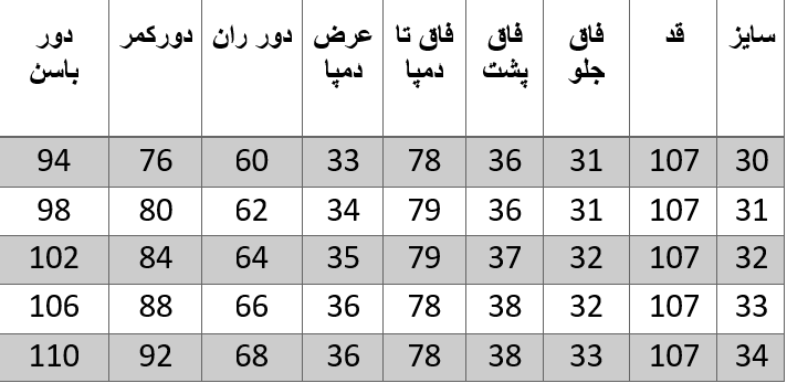 راهنمای سایز