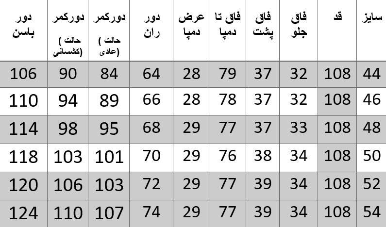 راهنمای سایز