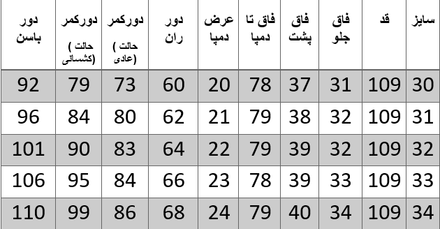 راهنمای سایز