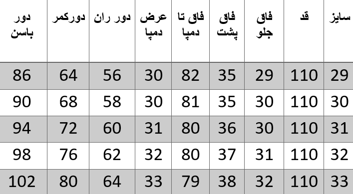 راهنمای سایز