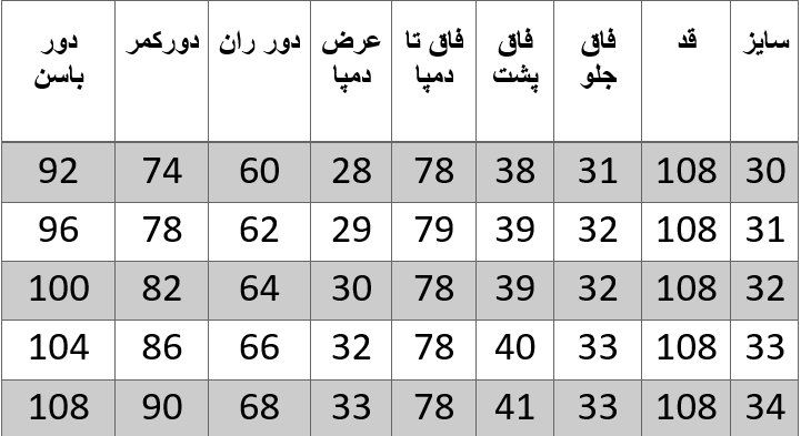 راهنمای سایز