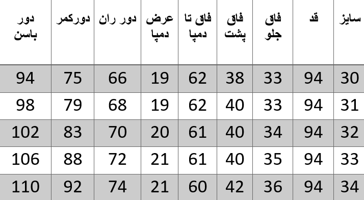 راهنمای سایز