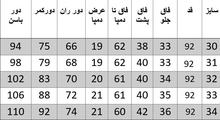 راهنمای سایز