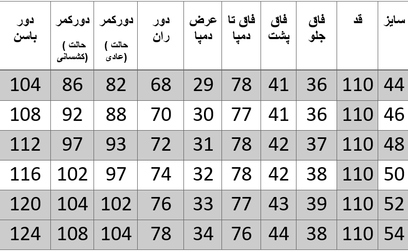 راهنمای سایز
