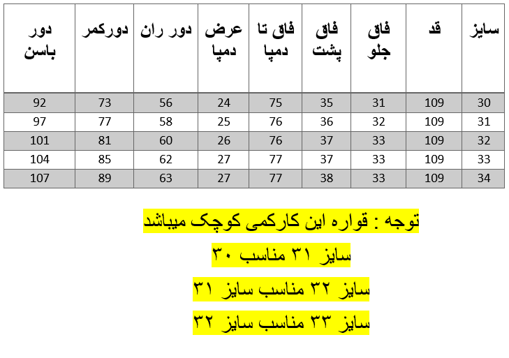 راهنمای سایز