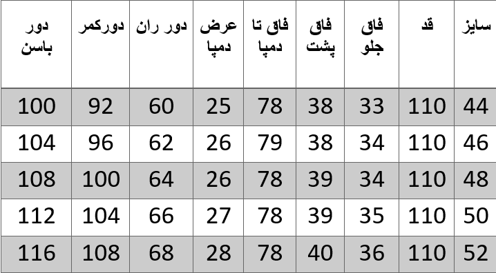 راهنمای سایز