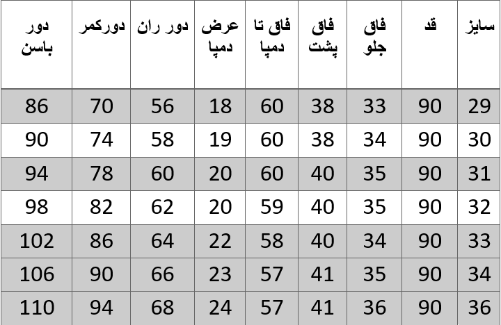 راهنمای سایز