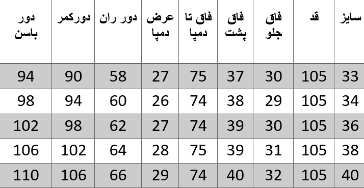 راهنمای سایز
