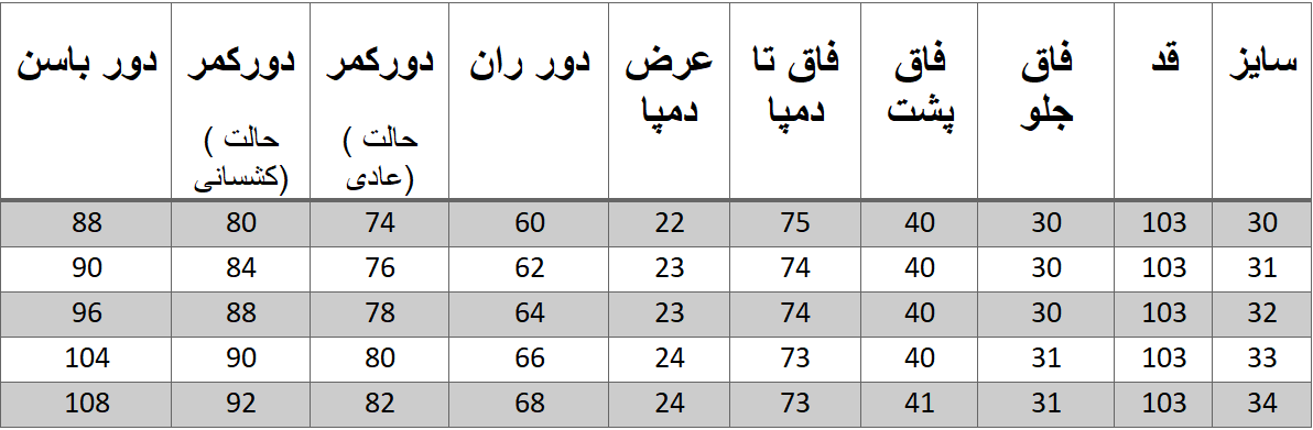 راهنمای سایز