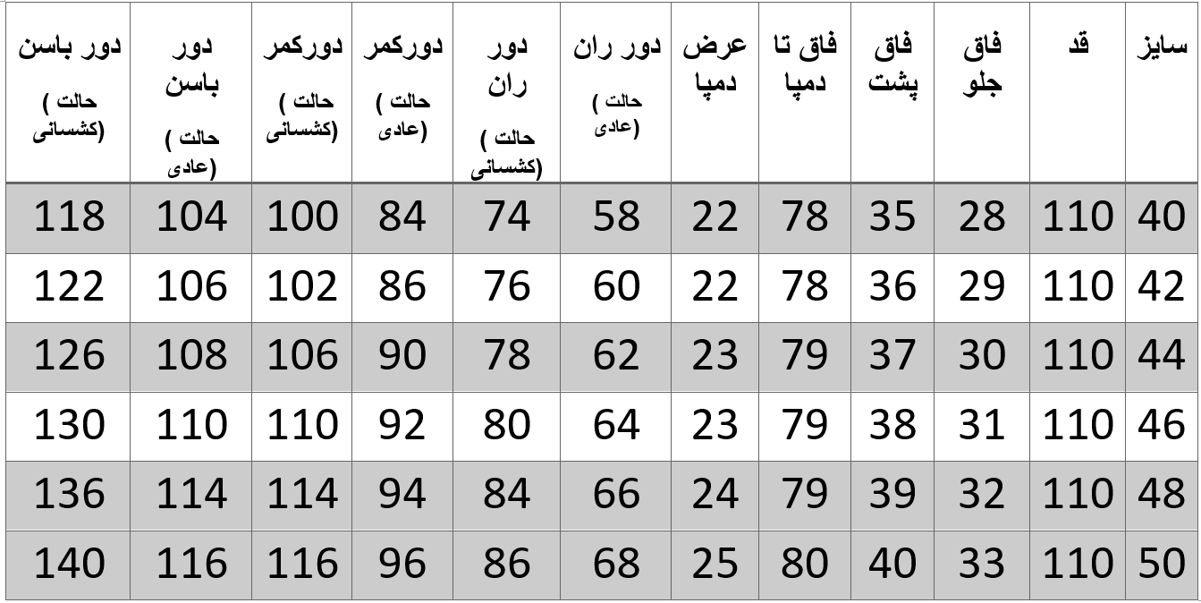 راهنمای سایز