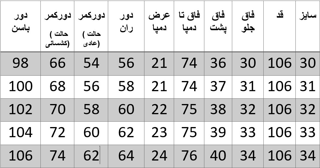 راهنمای سایز