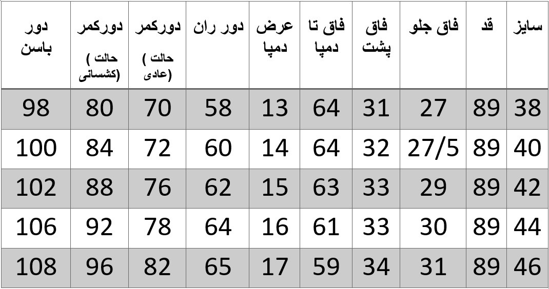 راهنمای سایز