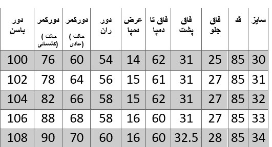 راهنمای سایز