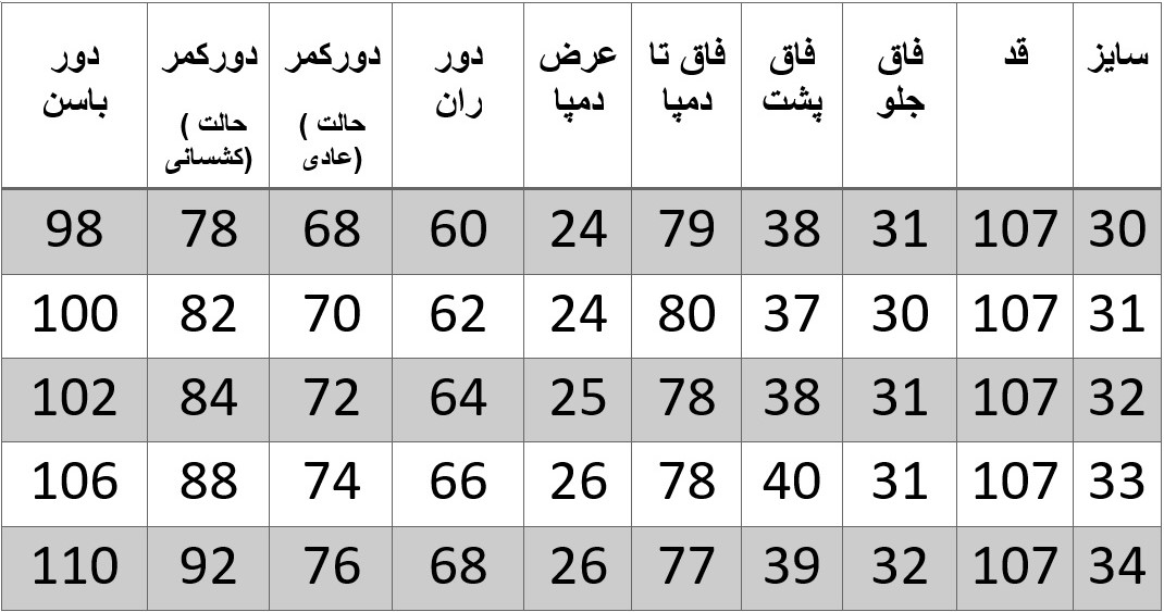 راهنمای سایز