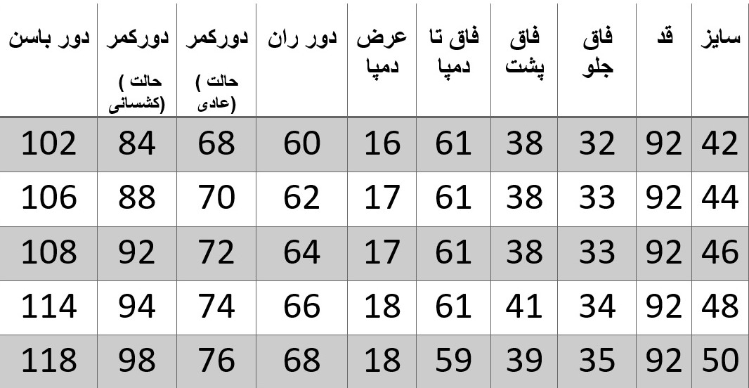 راهنمای سایز