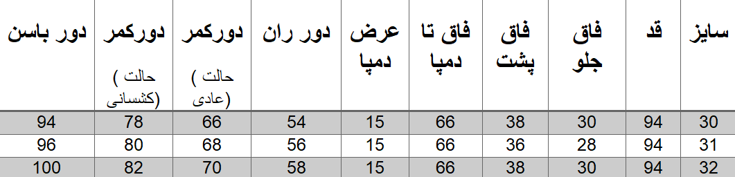 راهنمای سایز