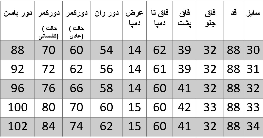 راهنمای سایز