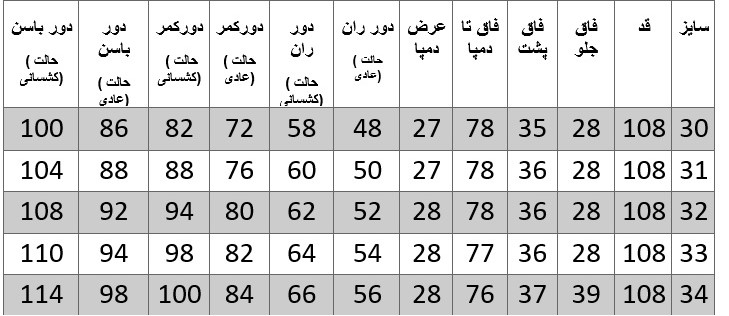 راهنمای سایز