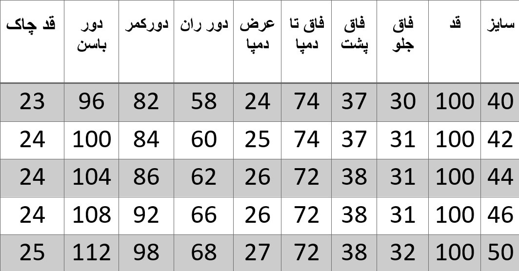 راهنمای سایز