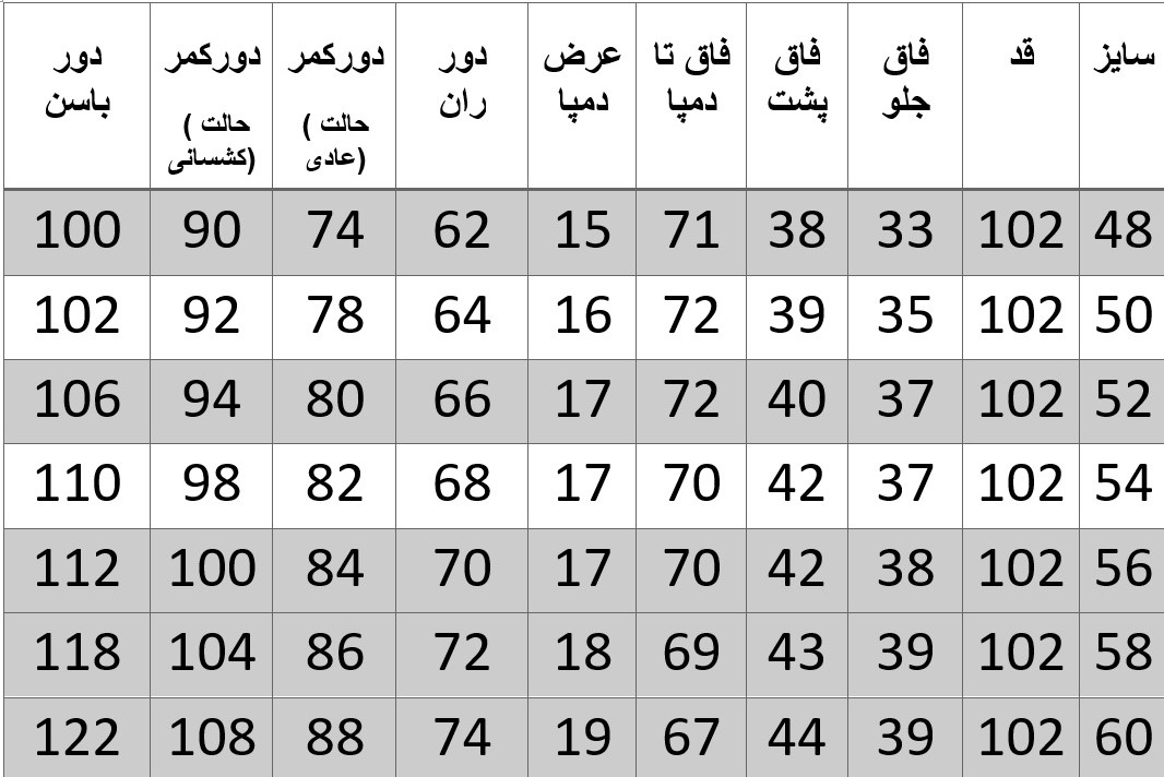 راهنمای سایز