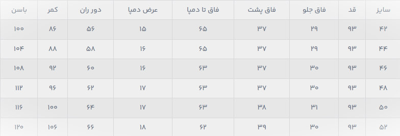 راهنمای سایز