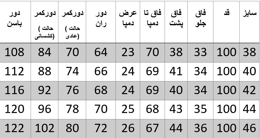 راهنمای سایز