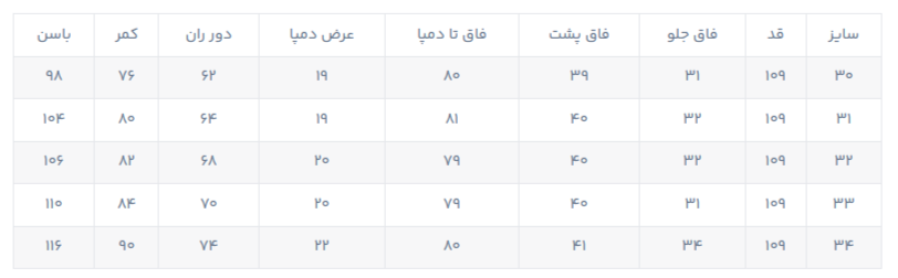 راهنمای سایز