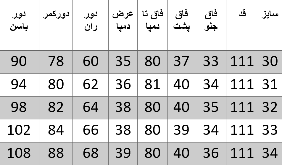 راهنمای سایز