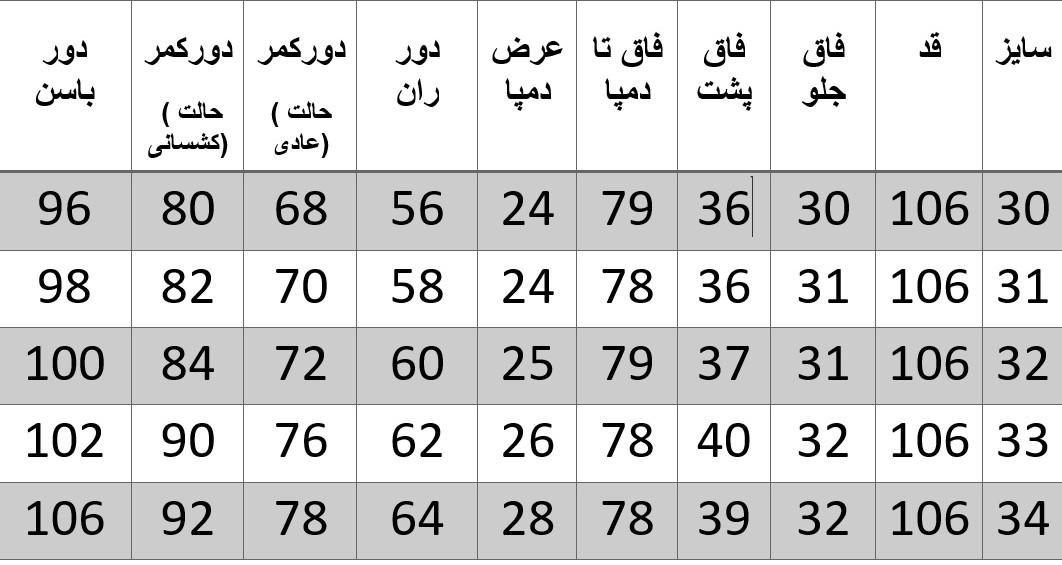 راهنمای سایز