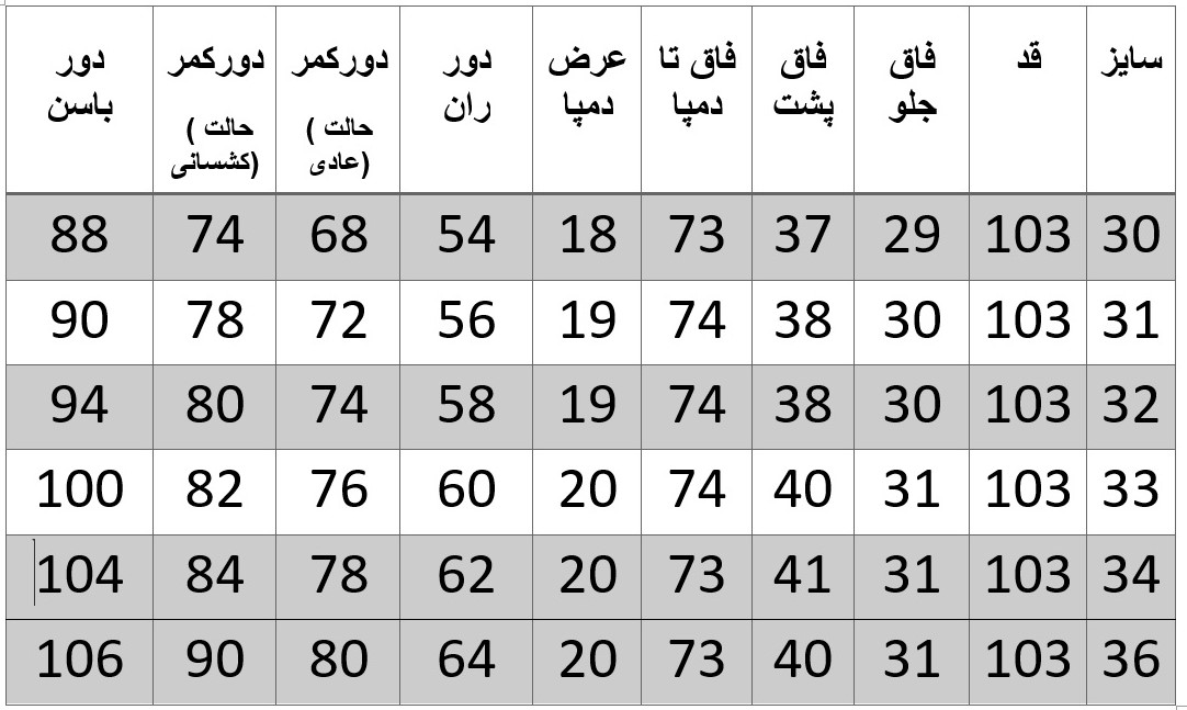 راهنمای سایز