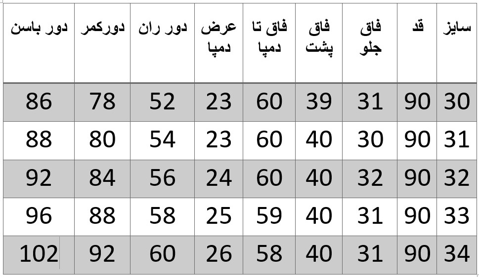 راهنمای سایز