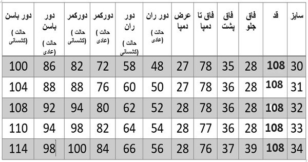 راهنمای سایز
