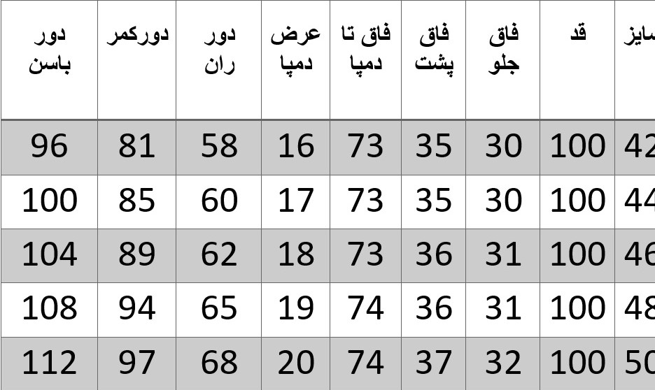 راهنمای سایز