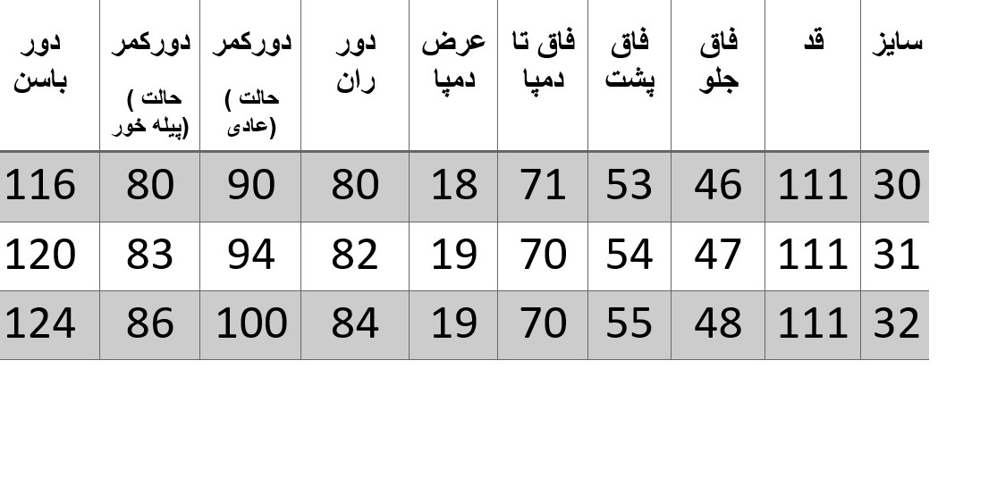 راهنمای سایز