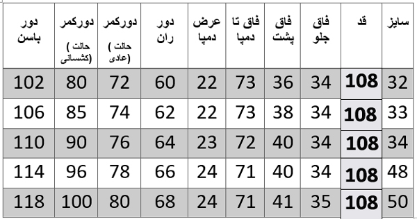 راهنمای سایز