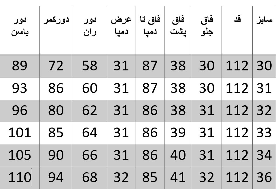 راهنمای سایز