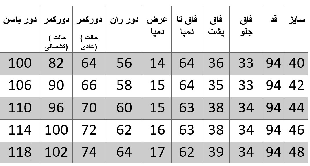 راهنمای سایز