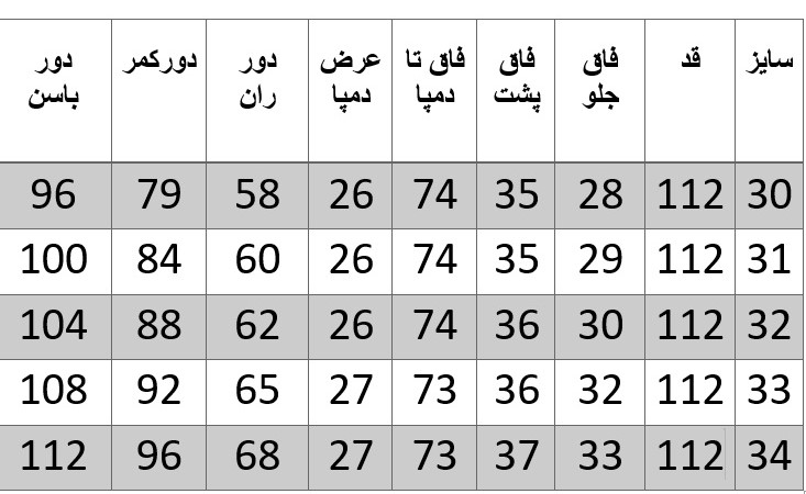 راهنمای سایز